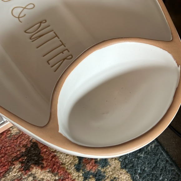 RAE DUNN BREAD 🍞 AND BUTTER DIVIDED SERVING DISH WHITE & tan NWT - Picture 8 of 8